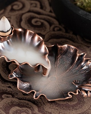 Alloy Lotus Leaf Inverted Incense Burner Antique Indoor Incense Burner  Copper Color